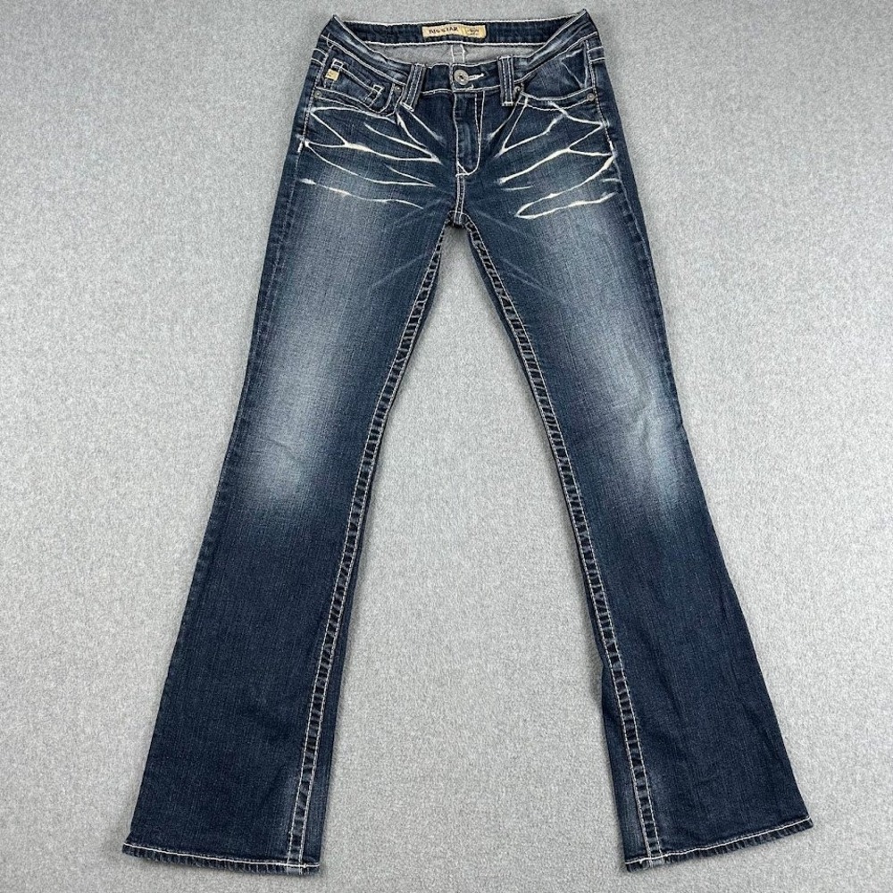 Big‎ Star Hazel Curvy Fit Bootcut Jeans Women's Size 27R Blue Denim Whiskering